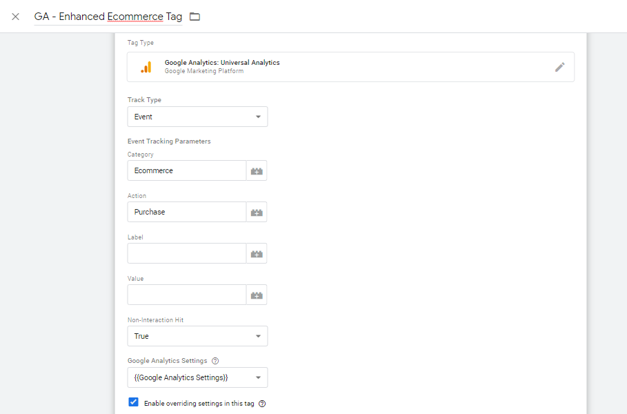 GA enhanced ecommerce tag