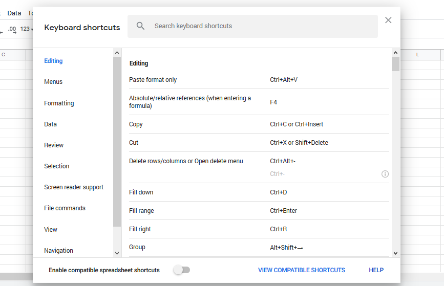 keyboard shortcuts