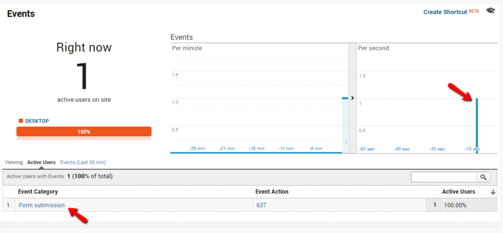Google analytics real time event