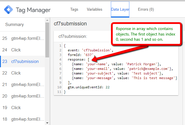 data layer response array