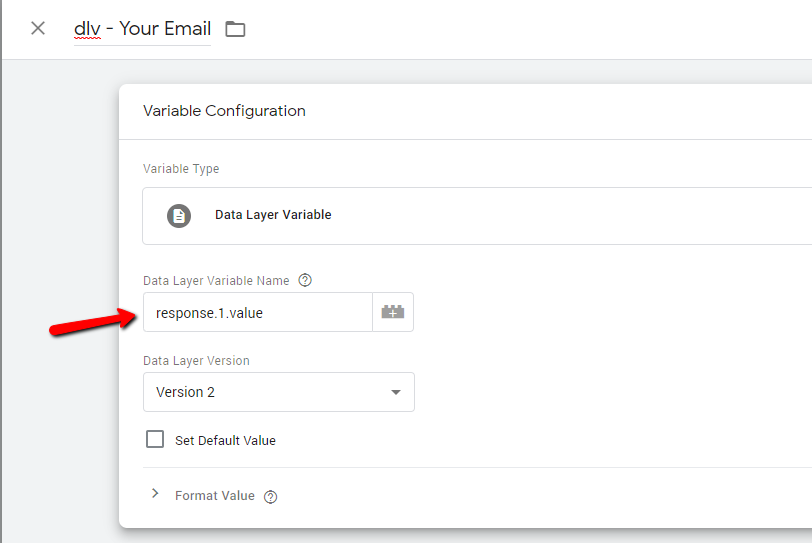 data layer variable - your email
